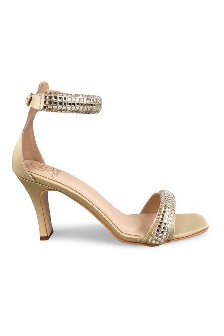 Shop_Kaltheos_Gold Embellished Fiona Swarovski Strap Heels_Online_at_Aza_Fashions
