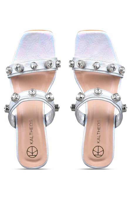 Buy_Kaltheos_Silver Embellished Nina Glass Crystal Heels_Online_at_Aza_Fashions