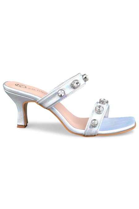 Kaltheos_Silver Embellished Nina Glass Crystal Heels_at_Aza_Fashions