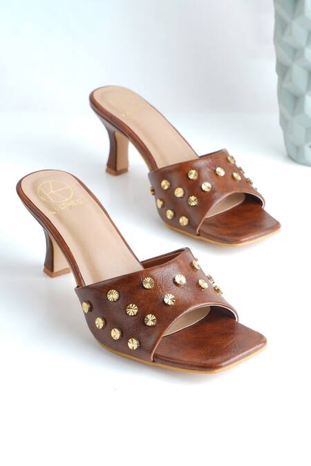Kaltheos_Brown Embellished Nina Strap Heels_Online_at_Aza_Fashions