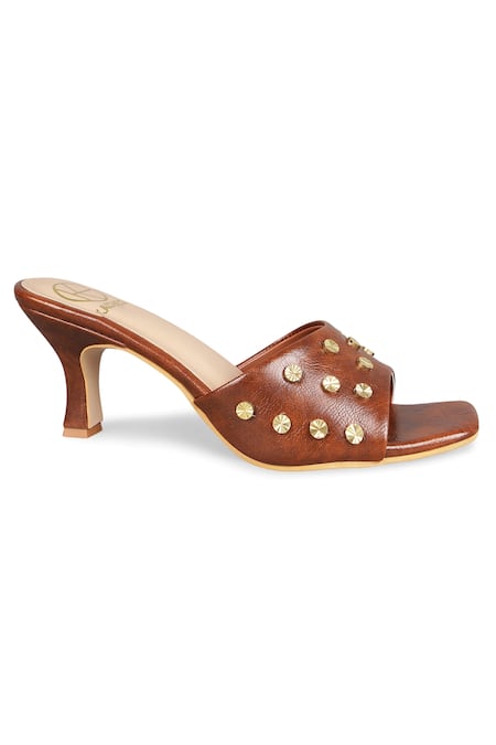 Kaltheos_Brown Embellished Nina Strap Heels_at_Aza_Fashions