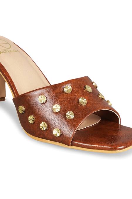 Shop_Kaltheos_Brown Embellished Nina Strap Heels