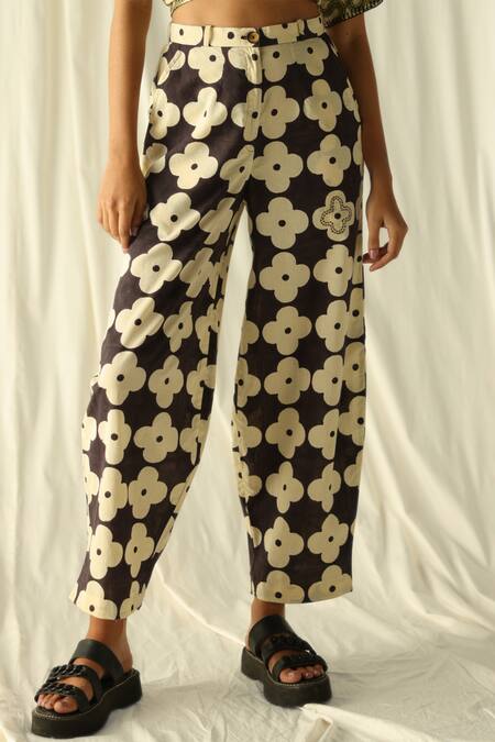 Jodi_Black Mangalgiri Printed Floral Pant _Online_at_Aza_Fashions