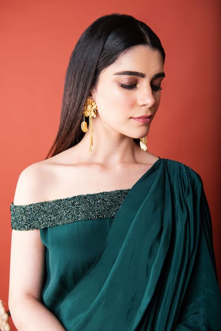 Label Shristi Chetani Sasya Embellished Off Shoulder Draped Dress 