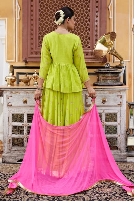 Nimbu Mirchi Zari Sequin Butti Embroidered Lehenga Blouse Set 