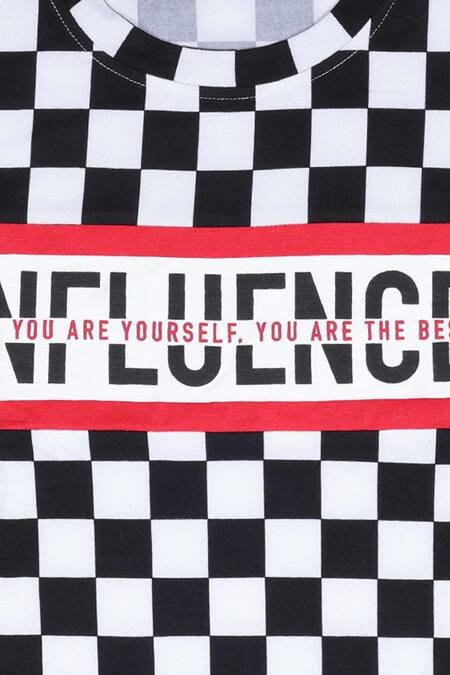 STELLA ROSSA BY LES PETITS_Black Cotton Checkered Pattern T-shirt_Online_at_Aza_Fashions