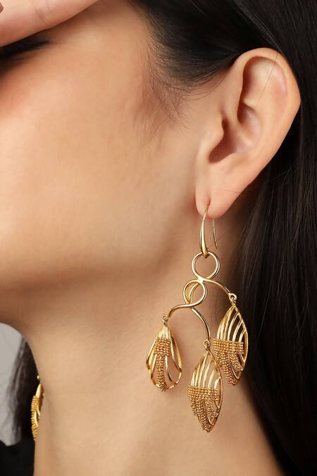 Itrana Gold Plated Beads, Cut Work Tiered Danglers Online at Aza Fashions Itrana_Gold Plated Beads, Cut Work Tiered Danglers _Online_at_Aza_Fashions