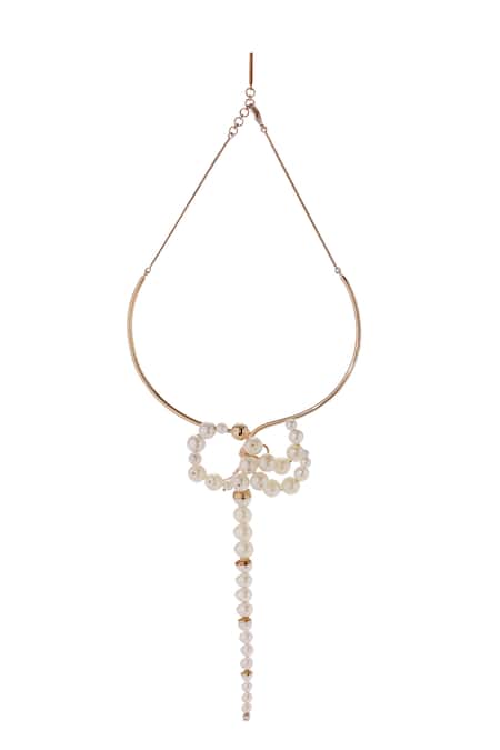 Itrana White Pearl Embellished Necklace 