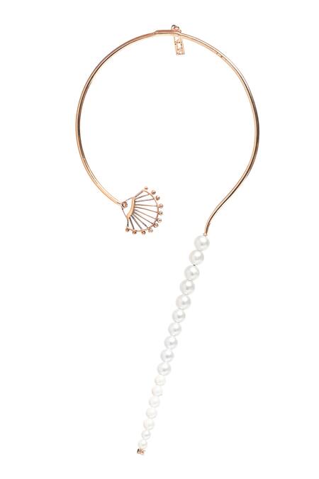 Itrana_White Asymmetric Pearl Studded Necklace _Online_at_Aza_Fashions