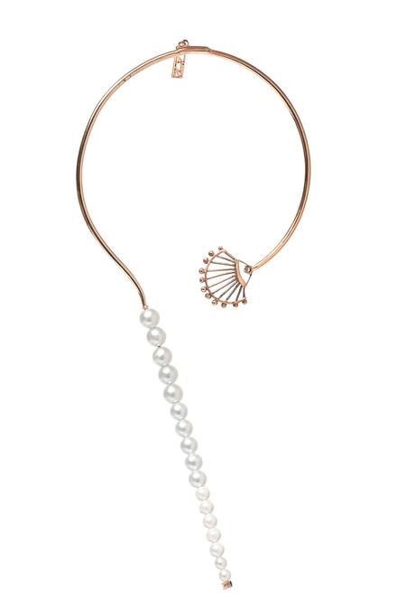 Buy_Itrana_White Asymmetric Pearl Studded Necklace _Online_at_Aza_Fashions