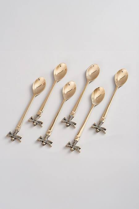 Buy Elysian Home Gold Brass Auric Tea Spoon Of 6 at Aza Fashions Buy_Elysian Home_Gold Brass Auric Tea Spoon Of 6_at_Aza_Fashions