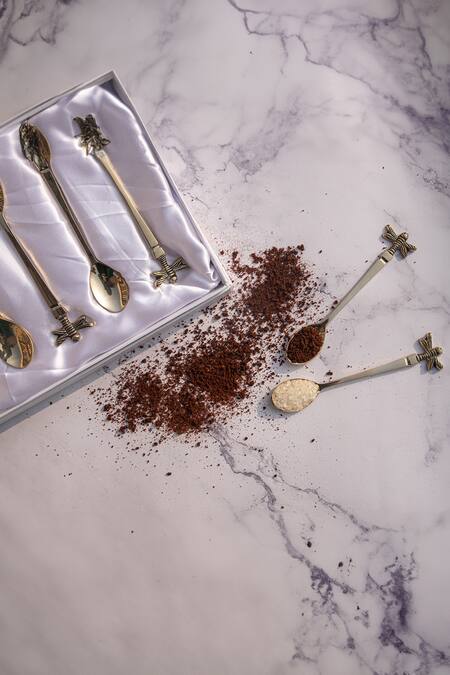 Elysian Home Gold Brass Auric Tea Spoon Of 6 Online at Aza Fashions Elysian Home_Gold Brass Auric Tea Spoon Of 6_Online_at_Aza_Fashions