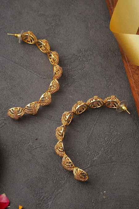 Shop Itrana Gold Plated Beads Cutwork Hoops at Aza Fashions Shop_Itrana_Gold Plated Beads Cutwork Hoops _at_Aza_Fashions