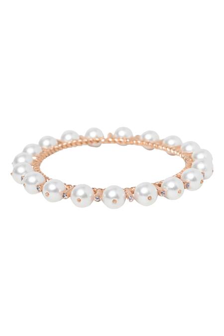 Itrana_Shell Pearls And Zircons Embellished Bangle_Online_at_Aza_Fashions