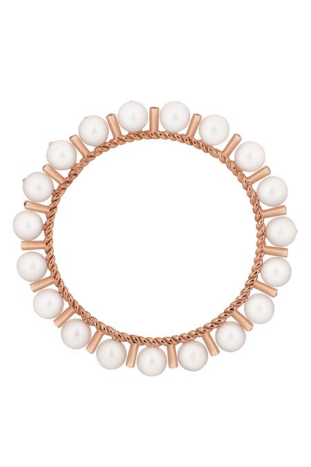 Shop_Itrana_Shell Pearls And Zircons Embellished Bangle_Online_at_Aza_Fashions