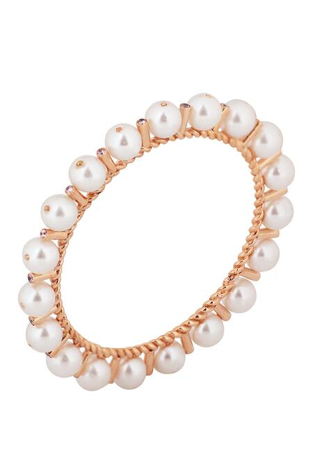 Itrana_Shell Pearls And Zircons Embellished Bangle_at_Aza_Fashions