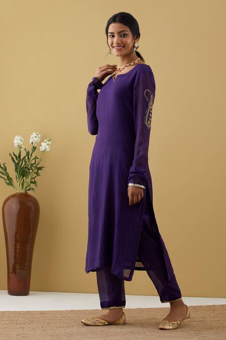 Tashee Purple Chanderi Sequins, Zari, Embroidery Sleeve Kurta Set Online at Aza Fashions Tashee_Purple Chanderi Sequins, Zari, Embroidery Sleeve Kurta Set _Online_at_Aza_Fashions