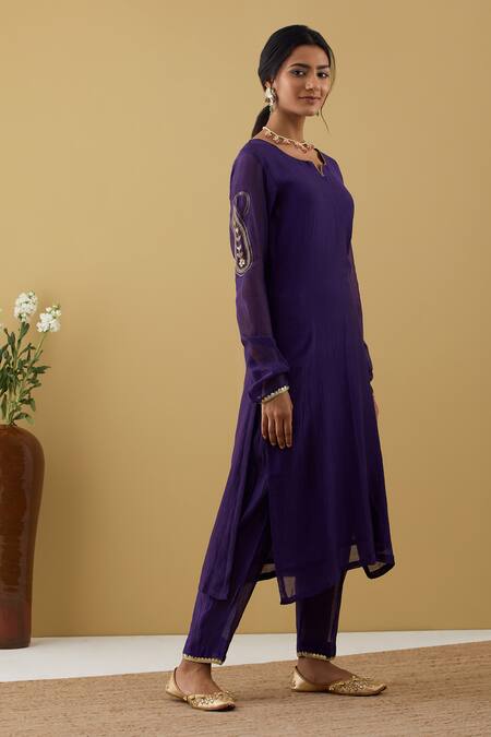 Buy Tashee Purple Chanderi Sequins, Zari, Embroidery Sleeve Kurta Set Online at Aza Fashions Buy_Tashee_Purple Chanderi Sequins, Zari, Embroidery Sleeve Kurta Set _Online_at_Aza_Fashions