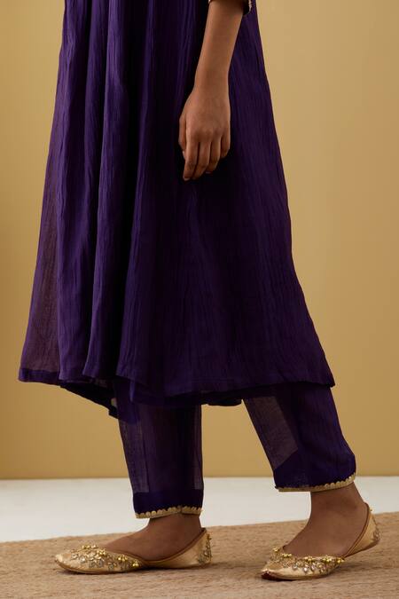 Shop_Tashee_Purple Chanderi Sequins V-neck Neckline Embroidered Kurta And Pant Set _Online_at_Aza_Fashions