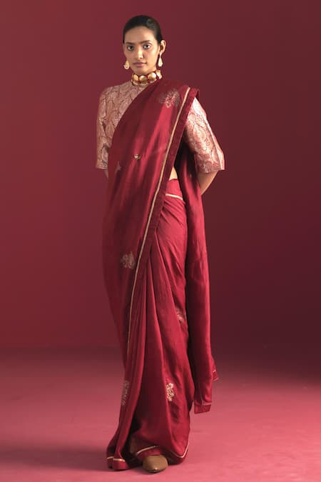 Shorshe Clothing Sinduri Hand Block Print Silk Saree 