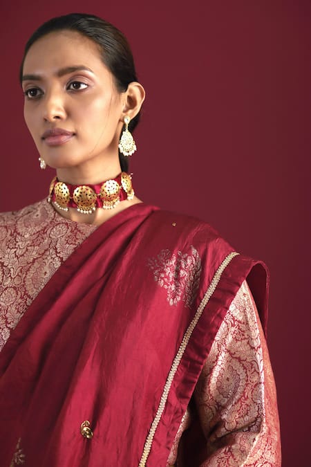 Red Banarasi silk Saree Pochampally Ikkat Sarees Look For Party Wedding  dhoti Sari Tissue With Contrast