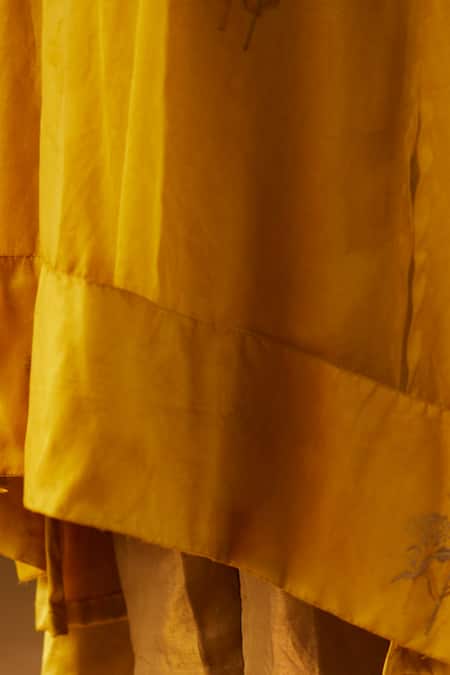 Shop_Shorshe Clothing_Yellow Organza, Handloom Cotton Lace Waahida Floral Print Kaftan And Pant Set_Online_at_Aza_Fashions