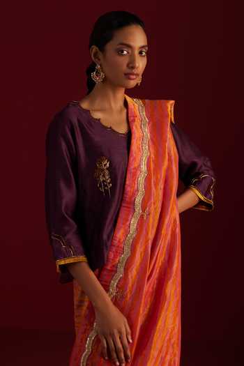 Buy_Shorshe Clothing_Pink Tissue Lace Zoya Striped Saree_Online_at_Aza_Fashions