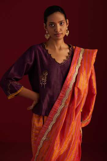 Shop_Shorshe Clothing_Pink Tissue Lace Zoya Striped Saree_Online_at_Aza_Fashions