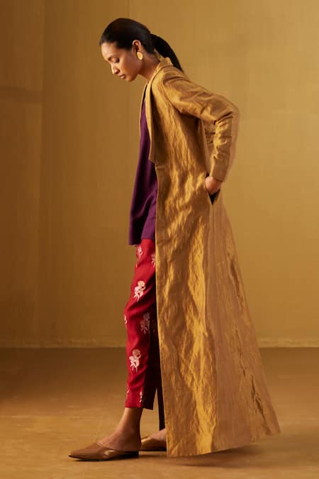 Shorshe Clothing Gold Handloom Cotton, Satin Shawl Neck Afghan Tissue Jacket Online at Aza Fashions Shorshe Clothing_Gold Handloom Cotton, Satin Shawl Neck Afghan Tissue Jacket _Online_at_Aza_Fashions