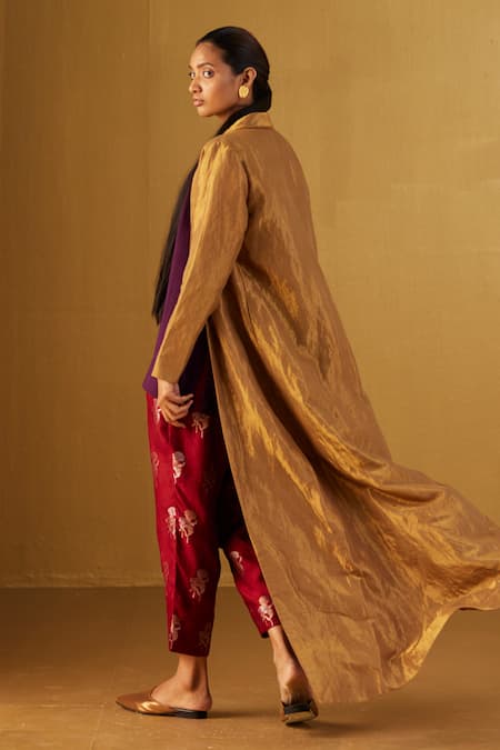 Buy Shorshe Clothing Gold Handloom Cotton, Satin Shawl Neck Afghan Tissue Jacket Online at Aza Fashions Buy_Shorshe Clothing_Gold Handloom Cotton, Satin Shawl Neck Afghan Tissue Jacket _Online_at_Aza_Fashions