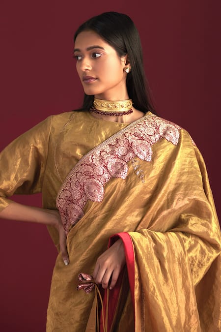 Buy Shorshe Clothing Gold Brocade, Handloom Cotton Embroidery Ayesha Border Woven Saree Online at Aza Fashions Buy_Shorshe Clothing_Gold Brocade, Handloom Cotton Embroidery Ayesha Border Woven Saree _Online_at_Aza_Fashions