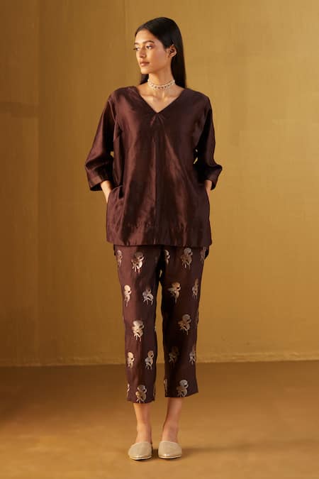 Shorshe Clothing Kaftan Top & Floral Brocade Woven Pant 