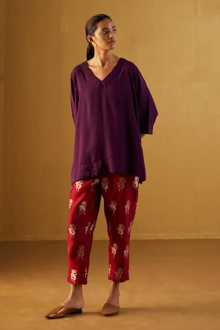 Shorshe Clothing Plain Top With Flower Brocade Woven Pant 