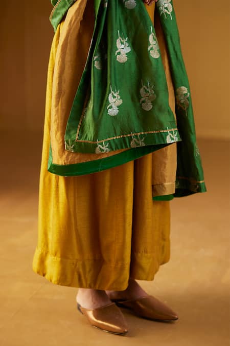 Shop_Shorshe Clothing_Green Brocade, Handloom Cotton Embroidery, Lace Floral Woven Dupatta _Online_at_Aza_Fashions