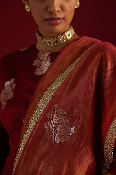 Shop Shorshe Clothing Red Handloom Cotton Embroidery Gulal Applique Saree Online at Aza Fashions Shop_Shorshe Clothing_Red Handloom Cotton Embroidery Gulal Applique Saree _Online_at_Aza_Fashions