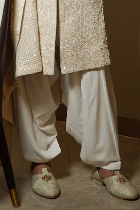Buy_Soniya G_Cream Silk Sequins Tulip Bloom Embroidered Sherwani Set _Online_at_Aza_Fashions