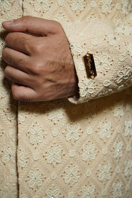 Buy Soniya G Cream Chanderi Embroidery Lucknowi Floral Motif Sherwani Set Buy_Soniya G_Cream Chanderi Embroidery Lucknowi Floral Motif Sherwani Set