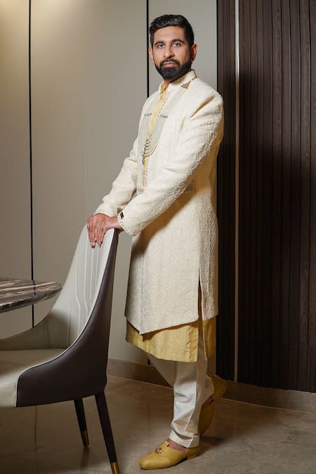 Soniya G Chikankari Bloom Embroidered Sherwani Set 