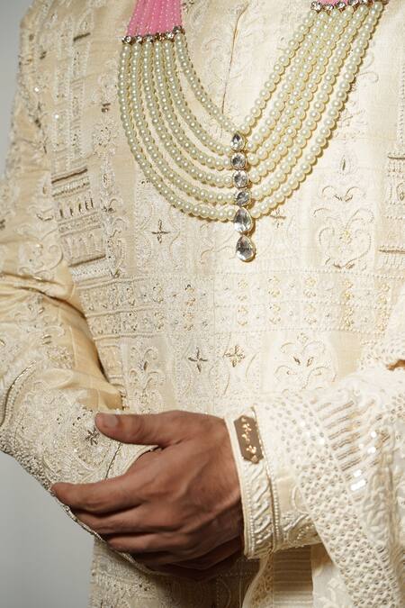 Buy Soniya G Ivory Silk, Cotton Embroidery Blossom Garden Sherwani Set Online at Aza Fashions Buy_Soniya G_Ivory Silk, Cotton Embroidery Blossom Garden Sherwani Set _Online_at_Aza_Fashions