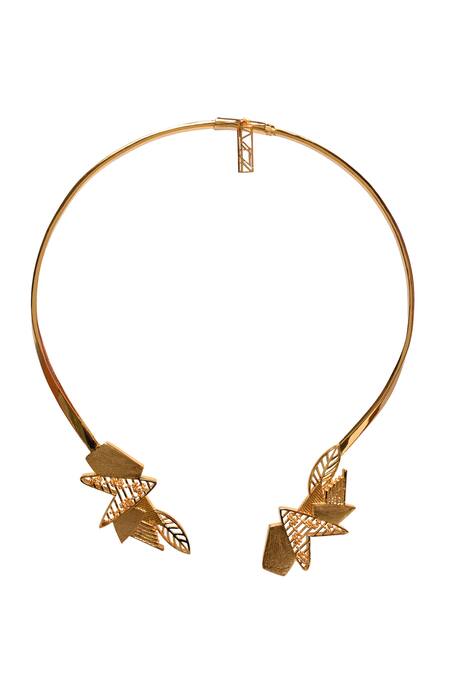 Itrana Gold Plated Cutwork Open Necklace Online at Aza Fashions Itrana_Gold Plated Cutwork Open Necklace _Online_at_Aza_Fashions