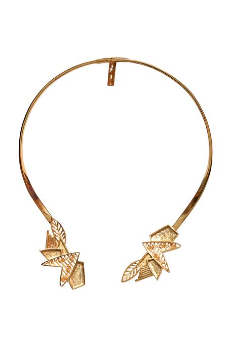 Shop Itrana Gold Plated Cutwork Open Necklace Online at Aza Fashions Shop_Itrana_Gold Plated Cutwork Open Necklace _Online_at_Aza_Fashions