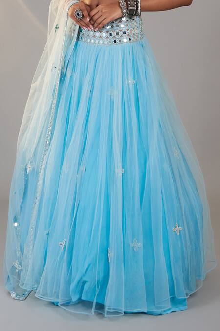 Buy_Surily G_Blue Net, Crepe Mirrors, Cut Work Embellished Lehenga _Online_at_Aza_Fashions