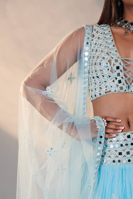 Buy Surily G Blue Net Embroidered Cutdana Embellished Dupatta Online at Aza Fashions Buy_Surily G_Blue Net Embroidered Cutdana Embellished Dupatta _Online_at_Aza_Fashions