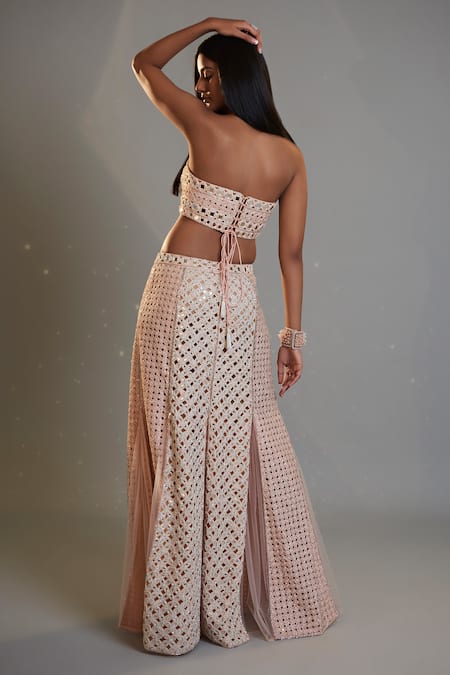 Shop Surily G Pink Crepe Embroidered Cutdana Halter Neck Cutwork Choli at Aza Fashions Shop_Surily G_Pink Crepe Embroidered Cutdana Halter Neck Cutwork Choli _at_Aza_Fashions