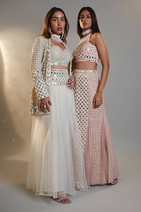 Surily G Pink Crepe Embroidered Cutdana Halter Neck Cutwork Choli Online at Aza Fashions Surily G_Pink Crepe Embroidered Cutdana Halter Neck Cutwork Choli _Online_at_Aza_Fashions