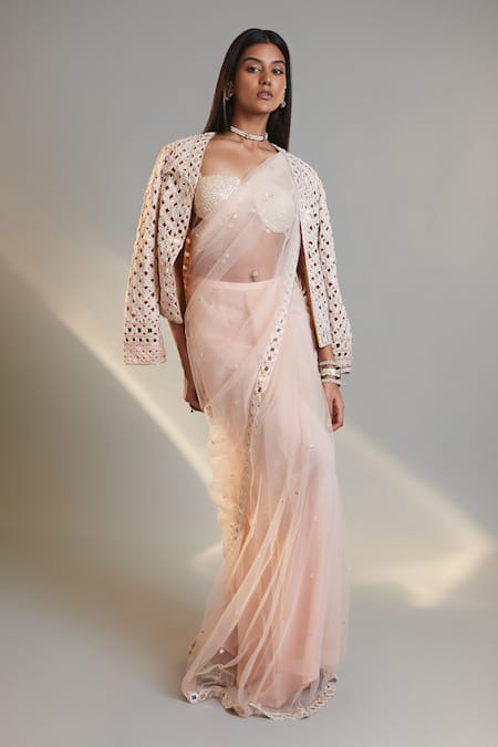 Shop Surily G Pink Crepe Embroidered Cutdana Sweetheart Mirror Work Choli at Aza Fashions Shop_Surily G_Pink Crepe Embroidered Cutdana Sweetheart Mirror Work Choli _at_Aza_Fashions