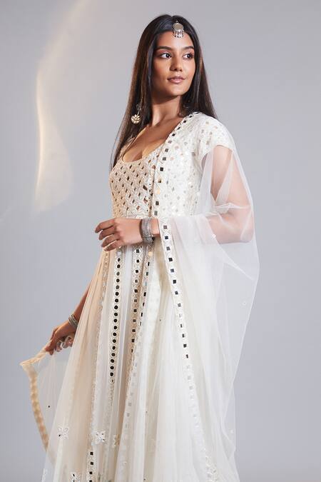 Surily G Ivory Mirror Border Embroidered Net Dupatta Online at Aza Fashions Surily G_Ivory Mirror Border Embroidered Net Dupatta _Online_at_Aza_Fashions