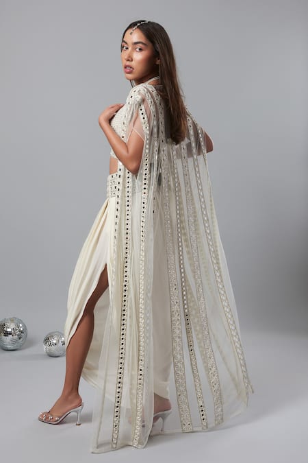 Shop_Surily G_Ivory Crepe Mirror Embroidered Blouse _at_Aza_Fashions