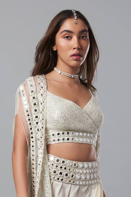Buy_Surily G_Ivory Crepe Mirror Embroidered Blouse _Online_at_Aza_Fashions