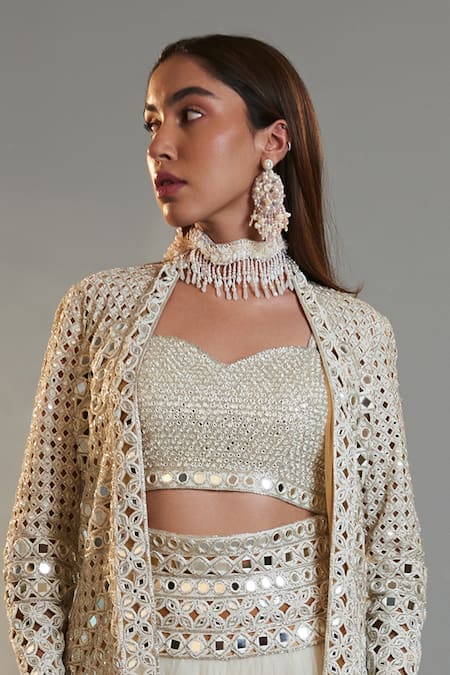 Shop Surily G Ivory Crepe Sheesha Embroidered Crop Top at Aza Fashions Shop_Surily G_Ivory Crepe Sheesha Embroidered Crop Top _at_Aza_Fashions